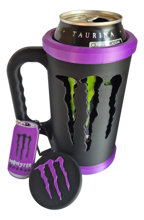 Kit Porta Latas 475ml Energéticas + Tapa Antiderrame + Llavero Abridor