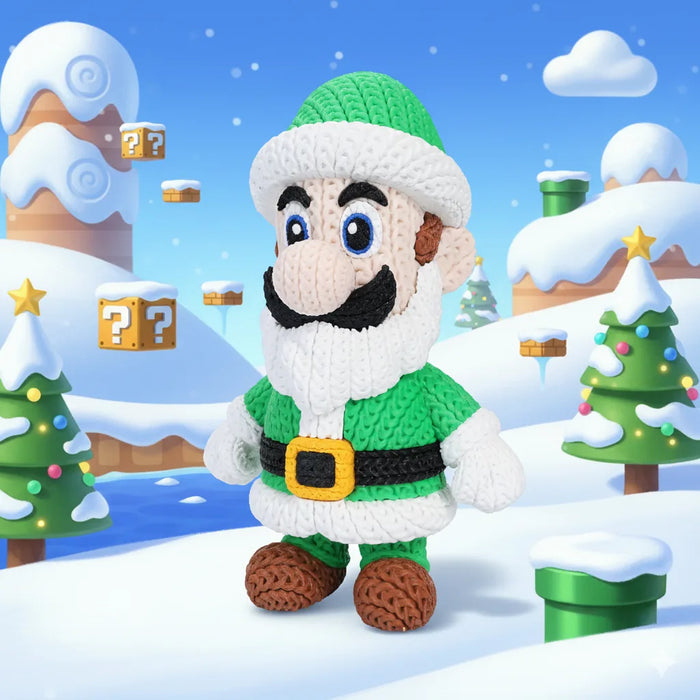 Figura Luigi Santa efecto Crochet - Super Mario impreso en 3D Chile - Figura decorativa personalizada impresa en 3D