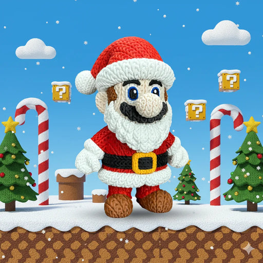 Figura Mario Santa efecto Crochet - Super Mario impreso en 3D Chile - Figura decorativa personalizada impresa en 3D