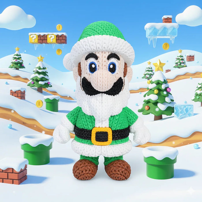Figura Luigi Santa efecto Crochet - Super Mario impreso en 3D Chile - Figura decorativa personalizada impresa en 3D