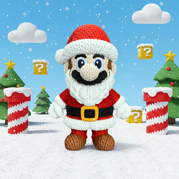 Figura Mario Santa efecto Crochet - Super Mario impreso en 3D Chile - Figura decorativa personalizada impresa en 3D